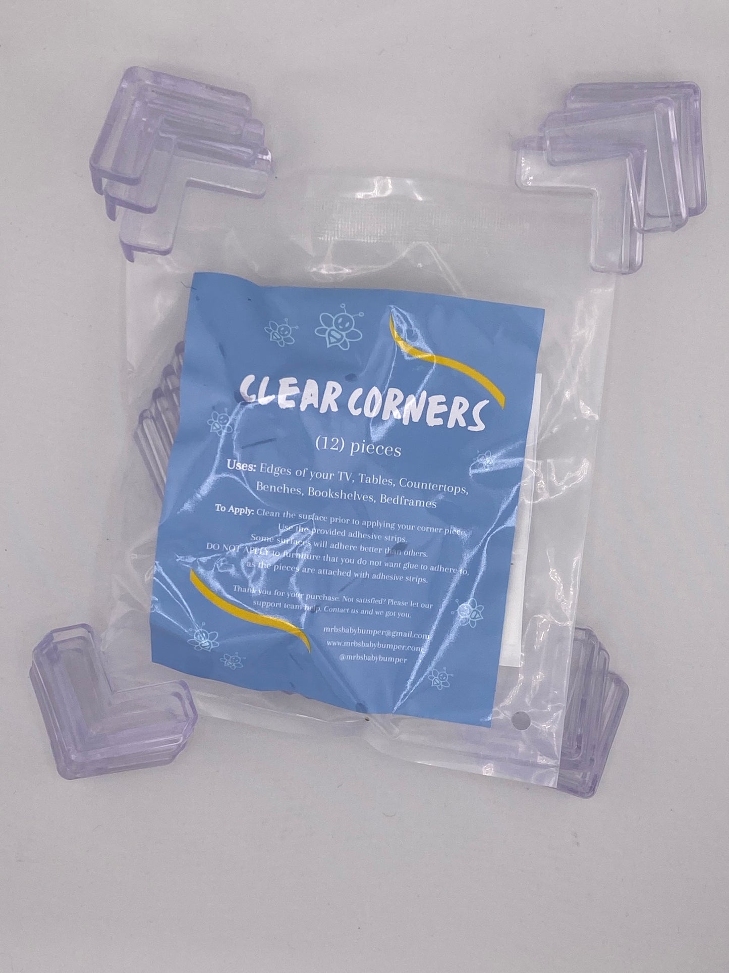 L shaped clear corners guards to soften the edges of tables. 12 clear corners included in one pack